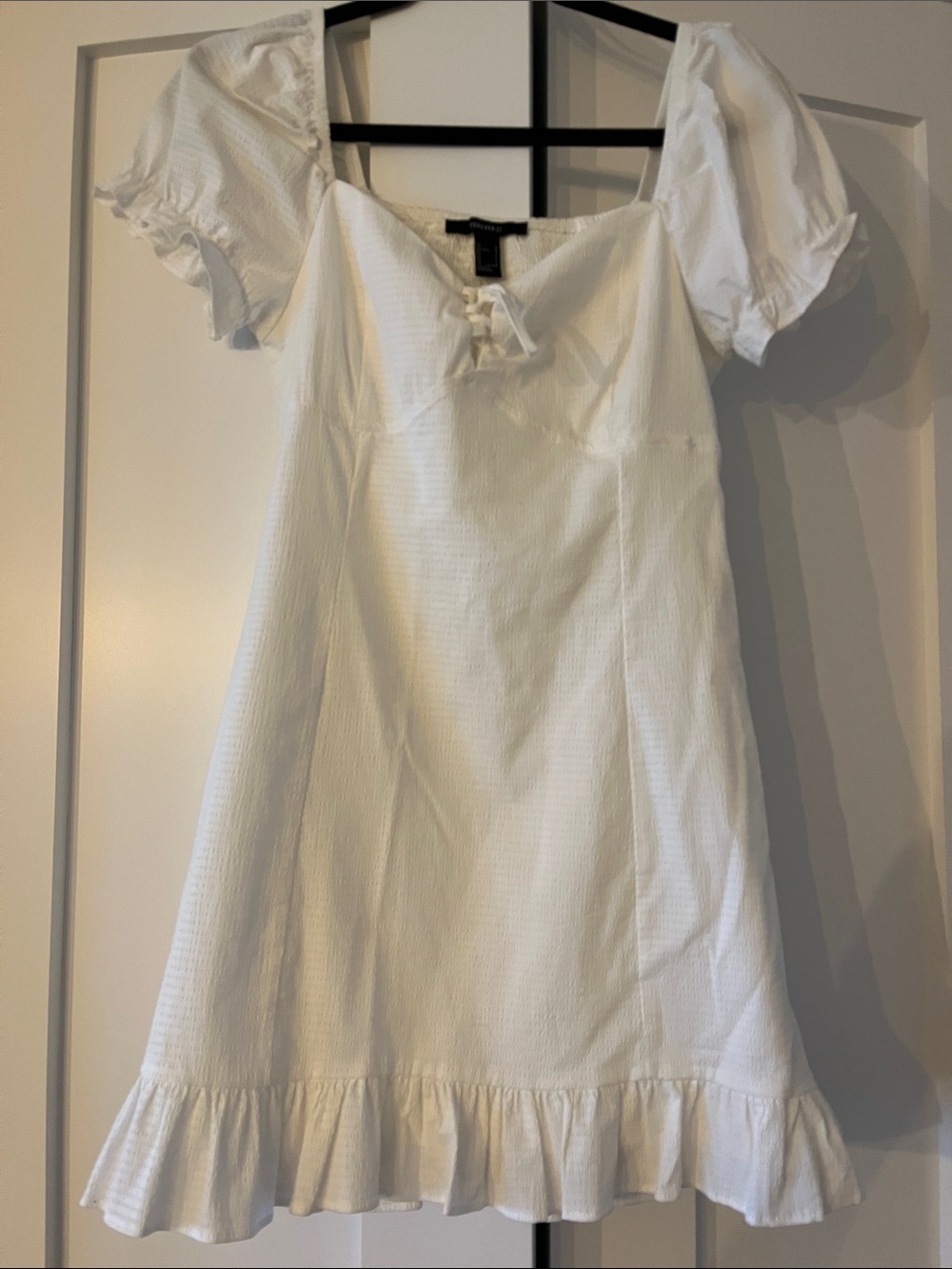 Forever 21 White Puff-Sleeve Ruffle Hem Dress